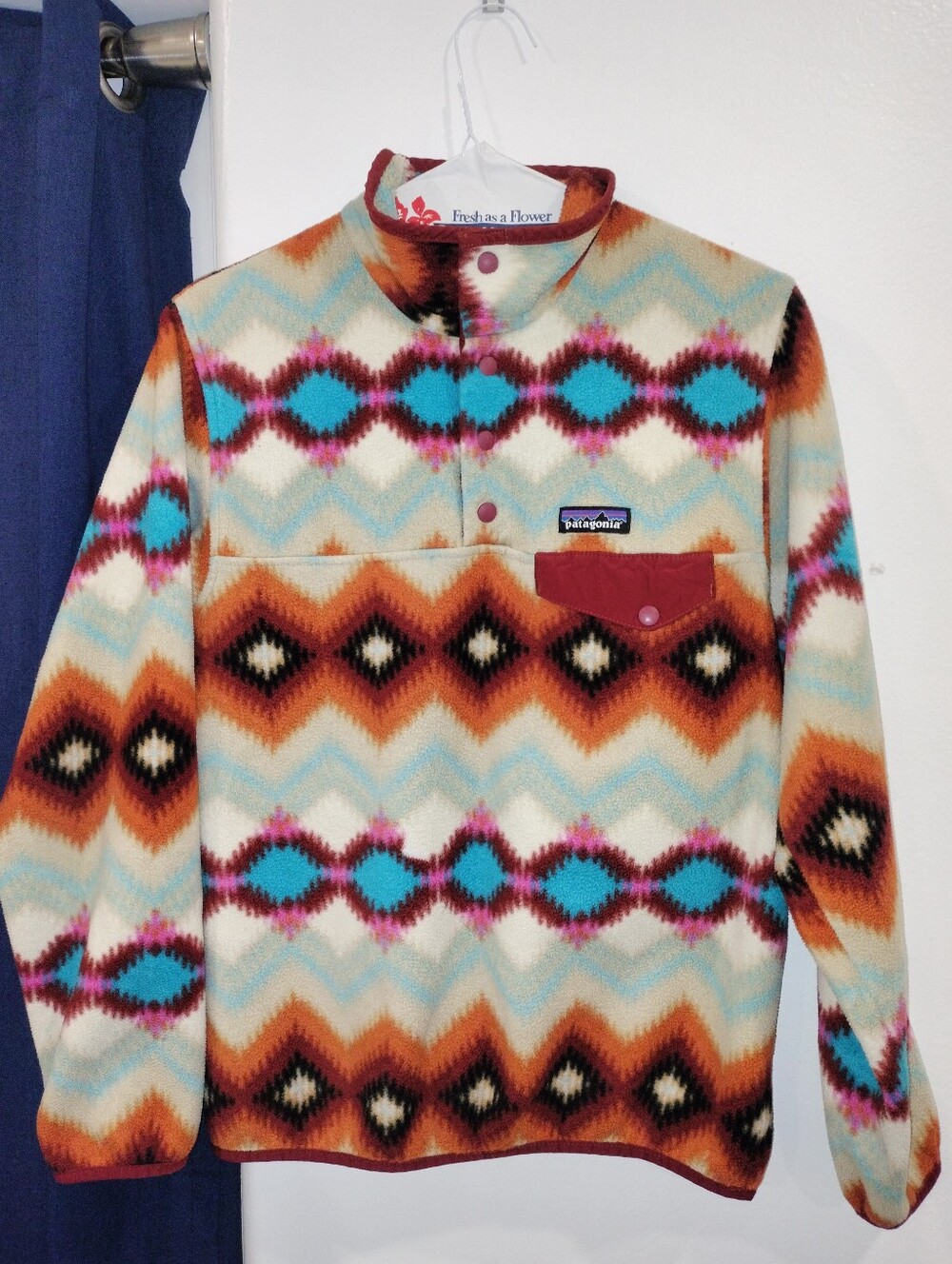 Patagonia Synchilla Patterned Snap-T Fleece Pullover in Turquoise  Rust Sz Small